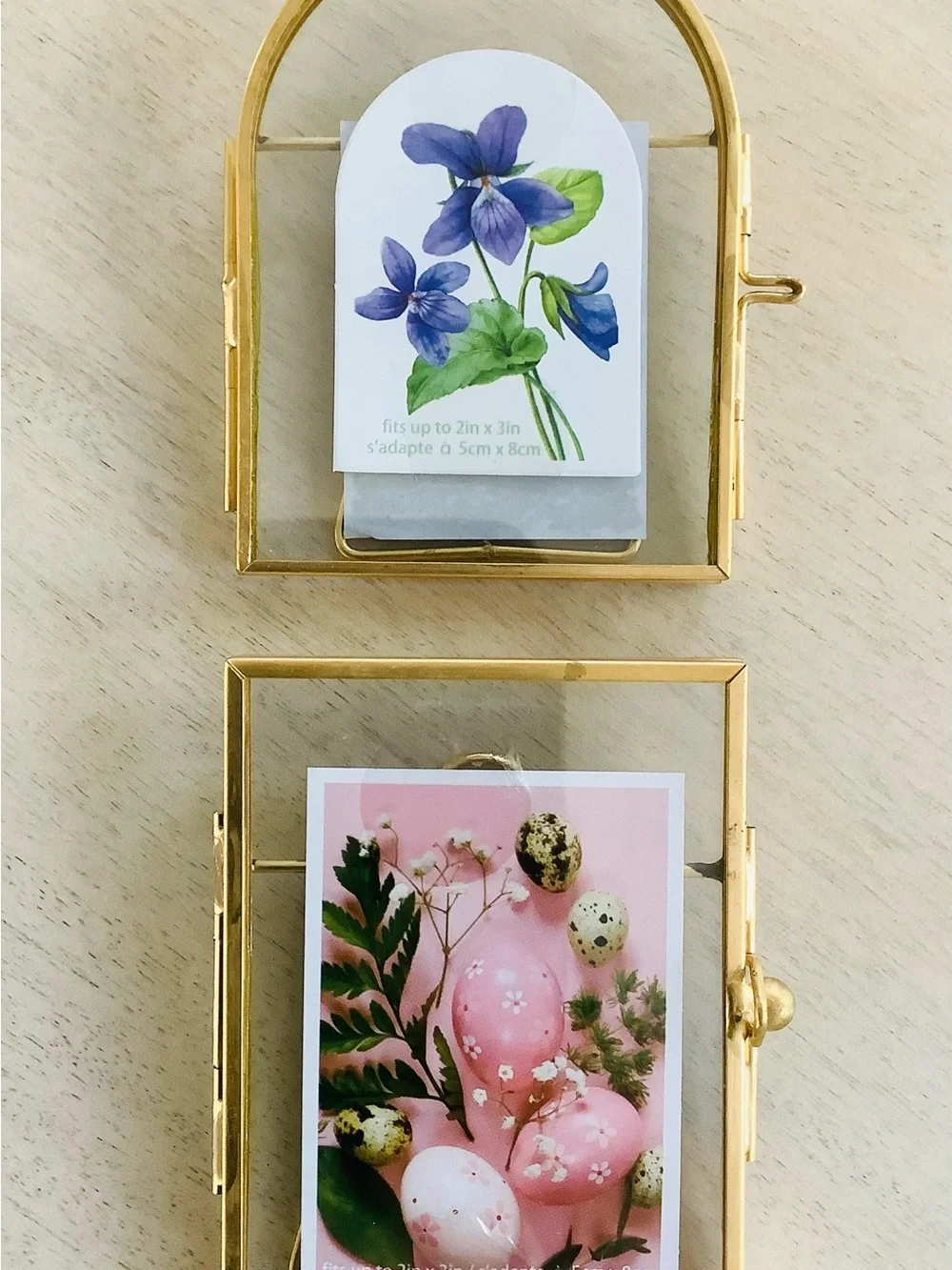2 Pressed Glass Mini Picture Frames